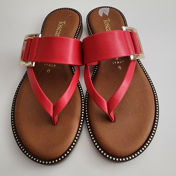 Shoes - Toscanella Red Buckled Thong Sandals Size 6 Made in Italy Summer Sandals